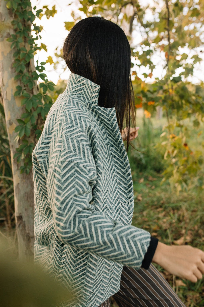Portuguese Wool Pieper Coat in Mint Herringbone Made to Order