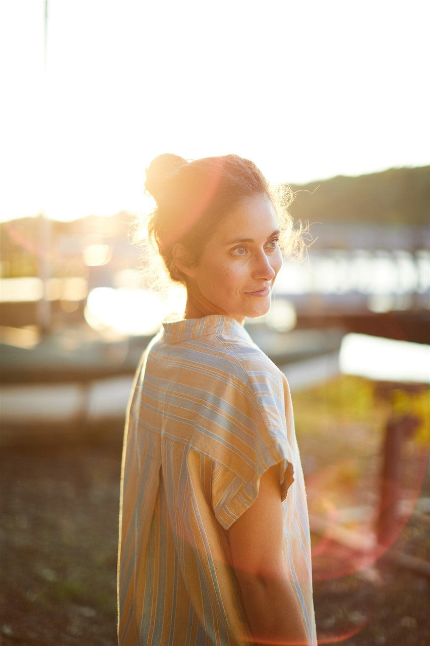 Paula Handwoven Cotton Tunic Dress in Teal Plaid Made to Order