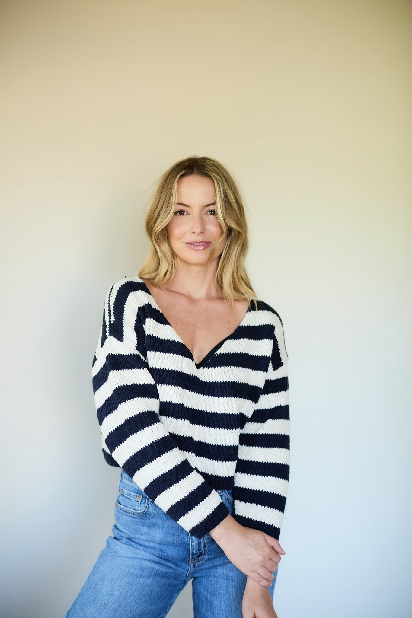 Patty Striped Cotton Pullover in Red and White Made to Order