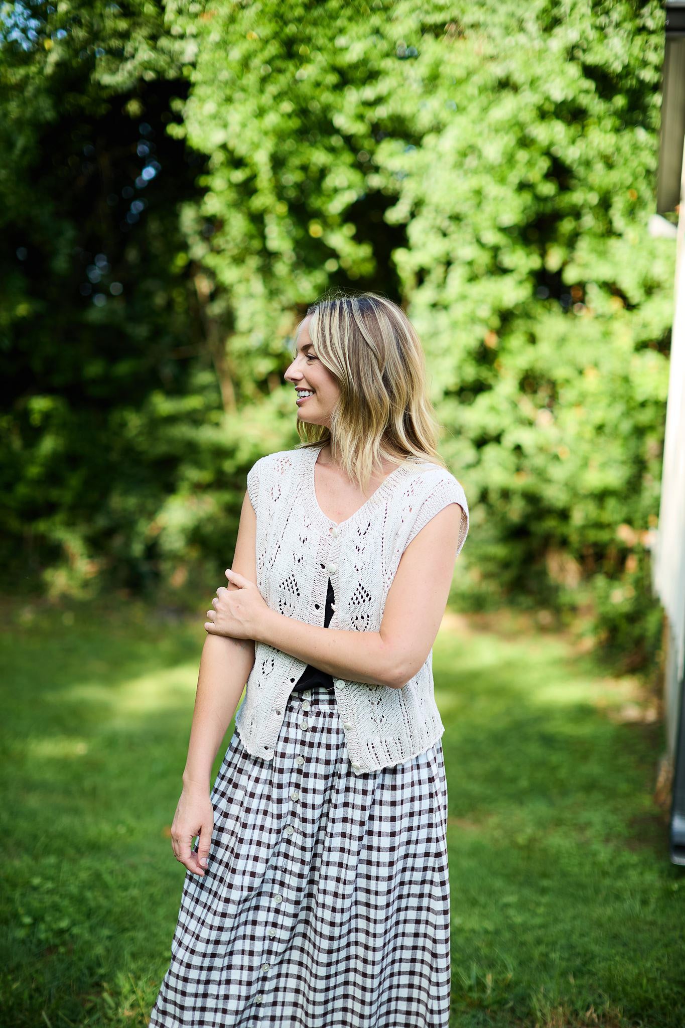 Maria Hand Knit Cotton Vest in Cream