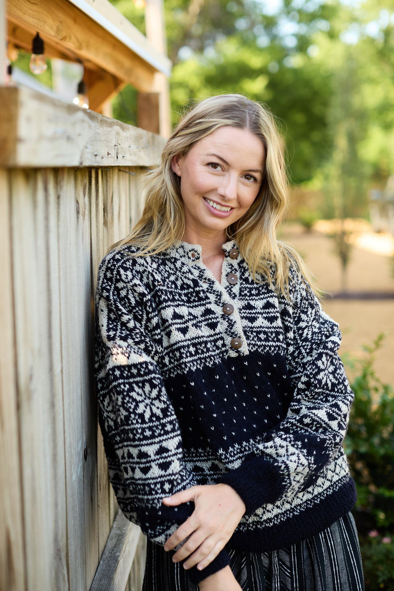 Imogene Oversized Wool Henley in Snowflake Print