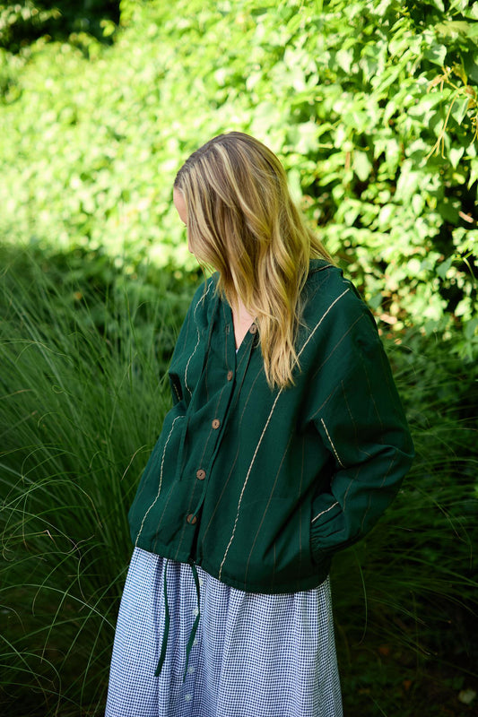 Maria Handwoven Cotton Jacket in Dark Green Handwoven Cotton