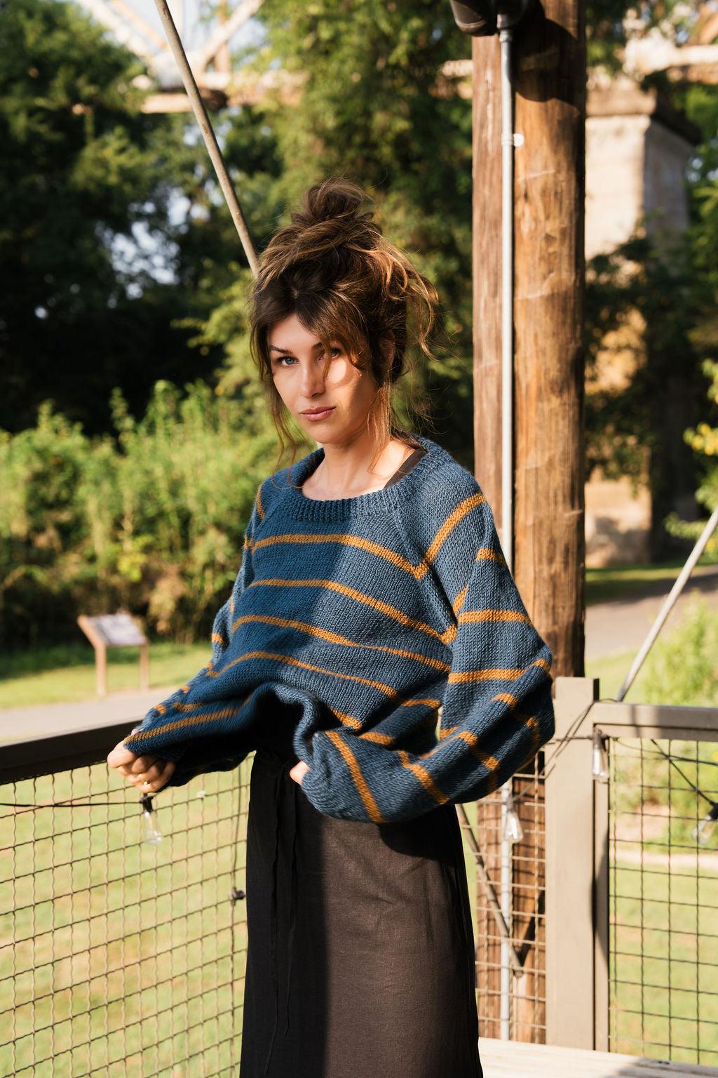 Roslin Wool Pullover in Indigo and Moss Made to Order