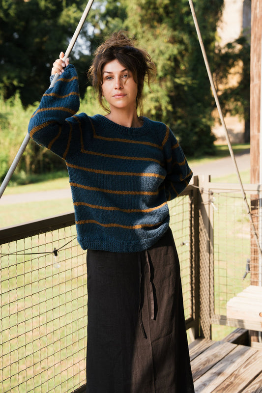 Roslin Wool Pullover in Indigo and Moss Made to Order