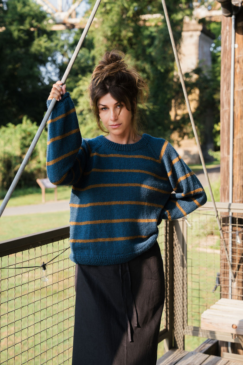 Roslin Wool Pullover in Indigo and Moss Made to Order