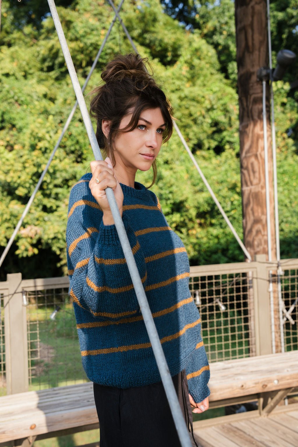 Roslin Wool Pullover in Indigo and Moss Made to Order
