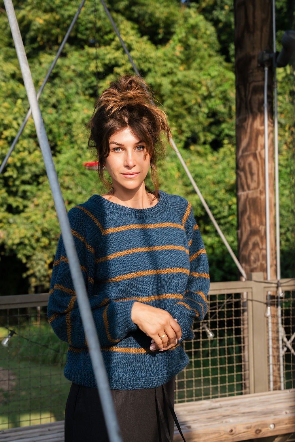 Roslin Wool Pullover in Indigo and Moss Made to Order