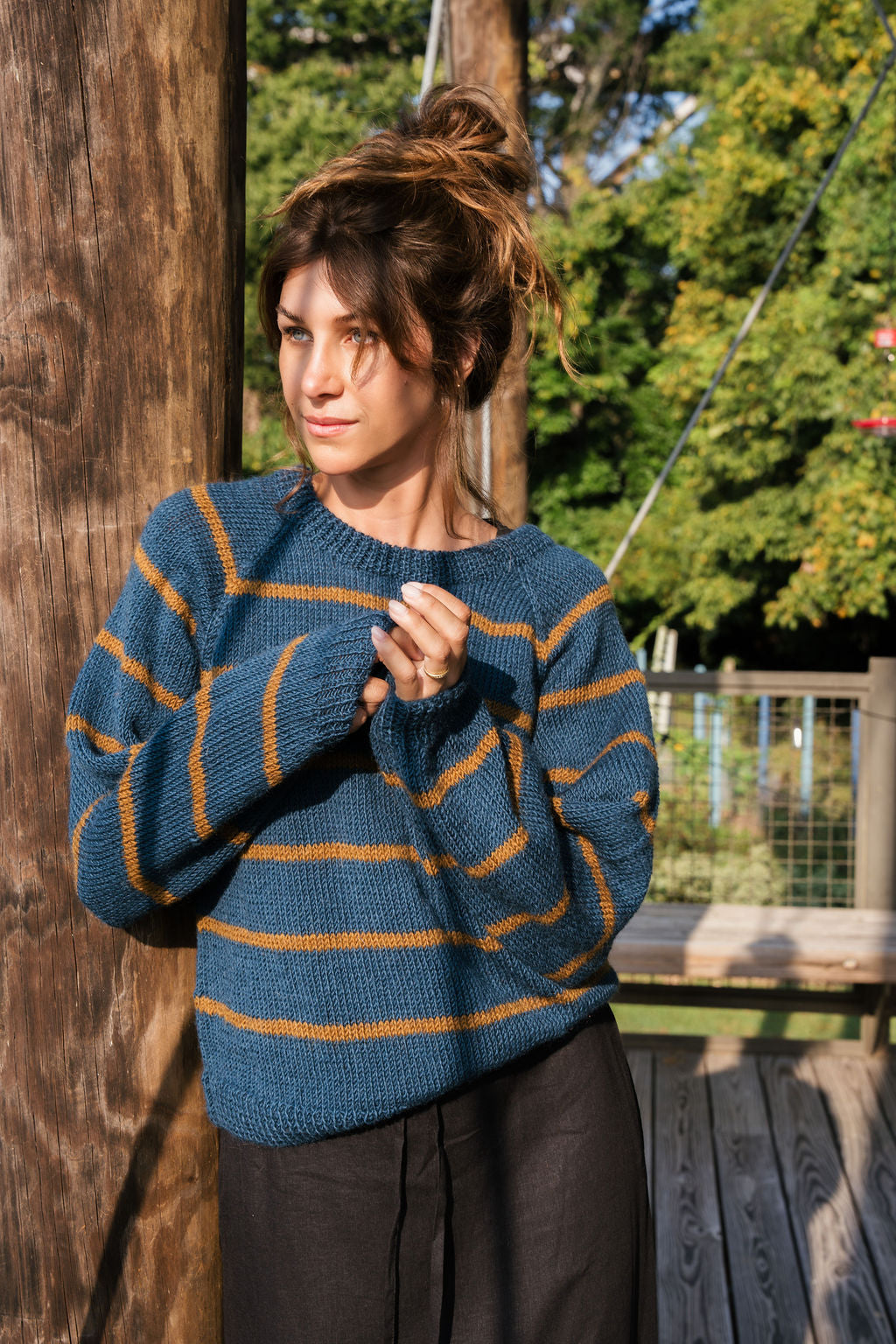 Roslin Wool Pullover in Indigo and Moss Made to Order
