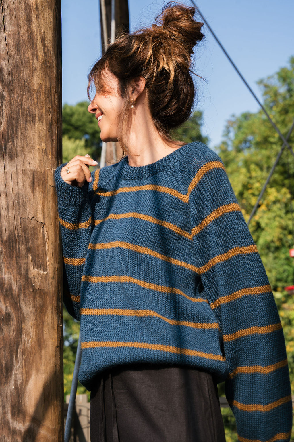 Roslin Wool Pullover in Indigo and Moss Made to Order