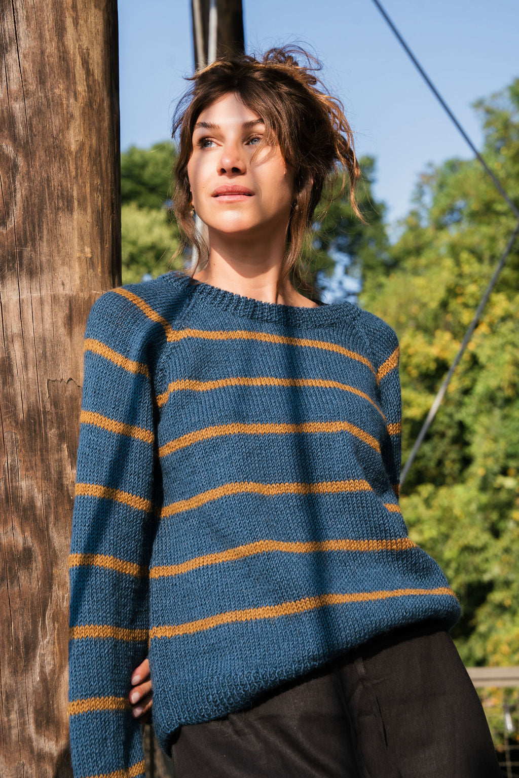 Roslin Wool Pullover in Indigo and Moss Made to Order