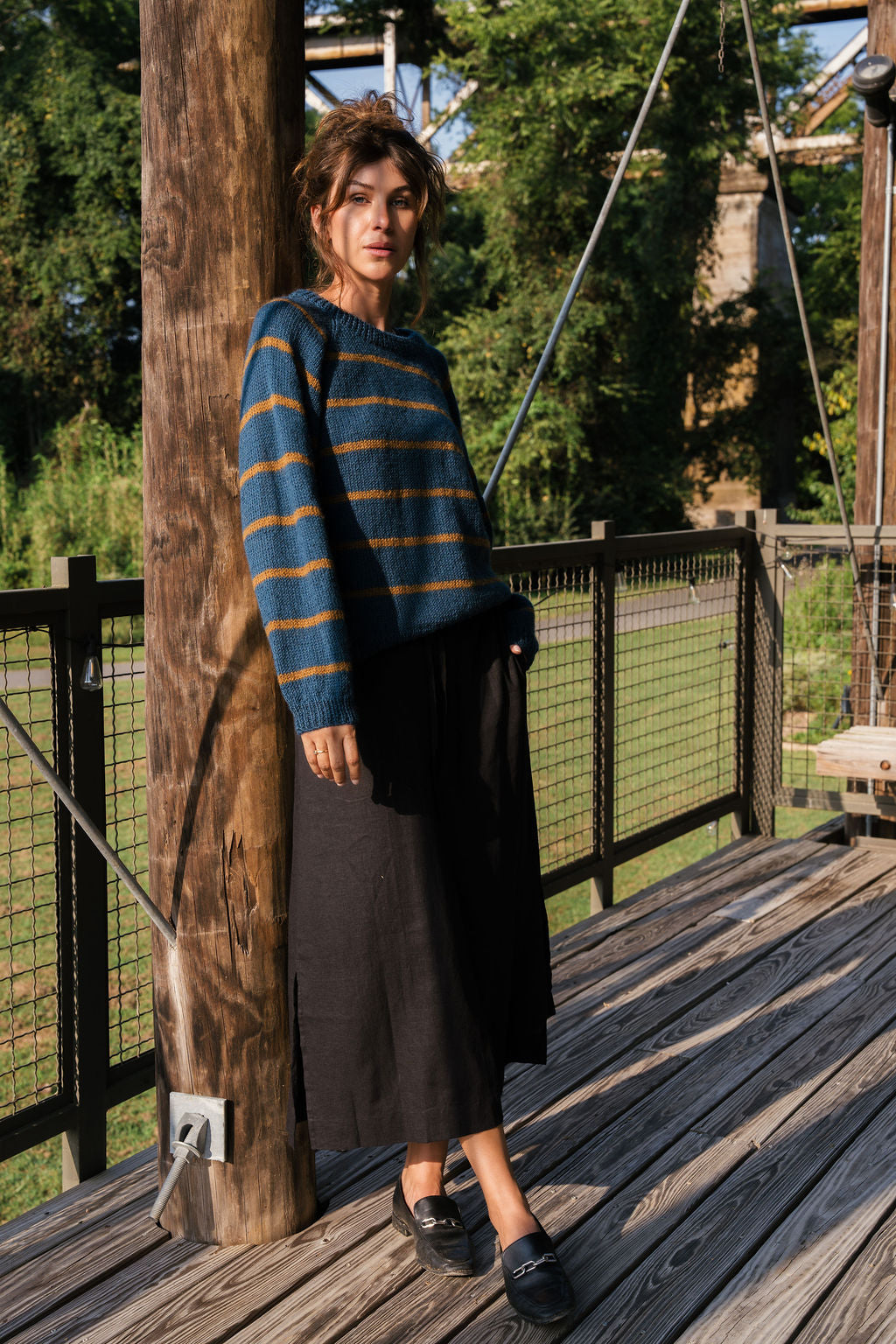 Roslin Wool Pullover in Indigo and Moss Made to Order