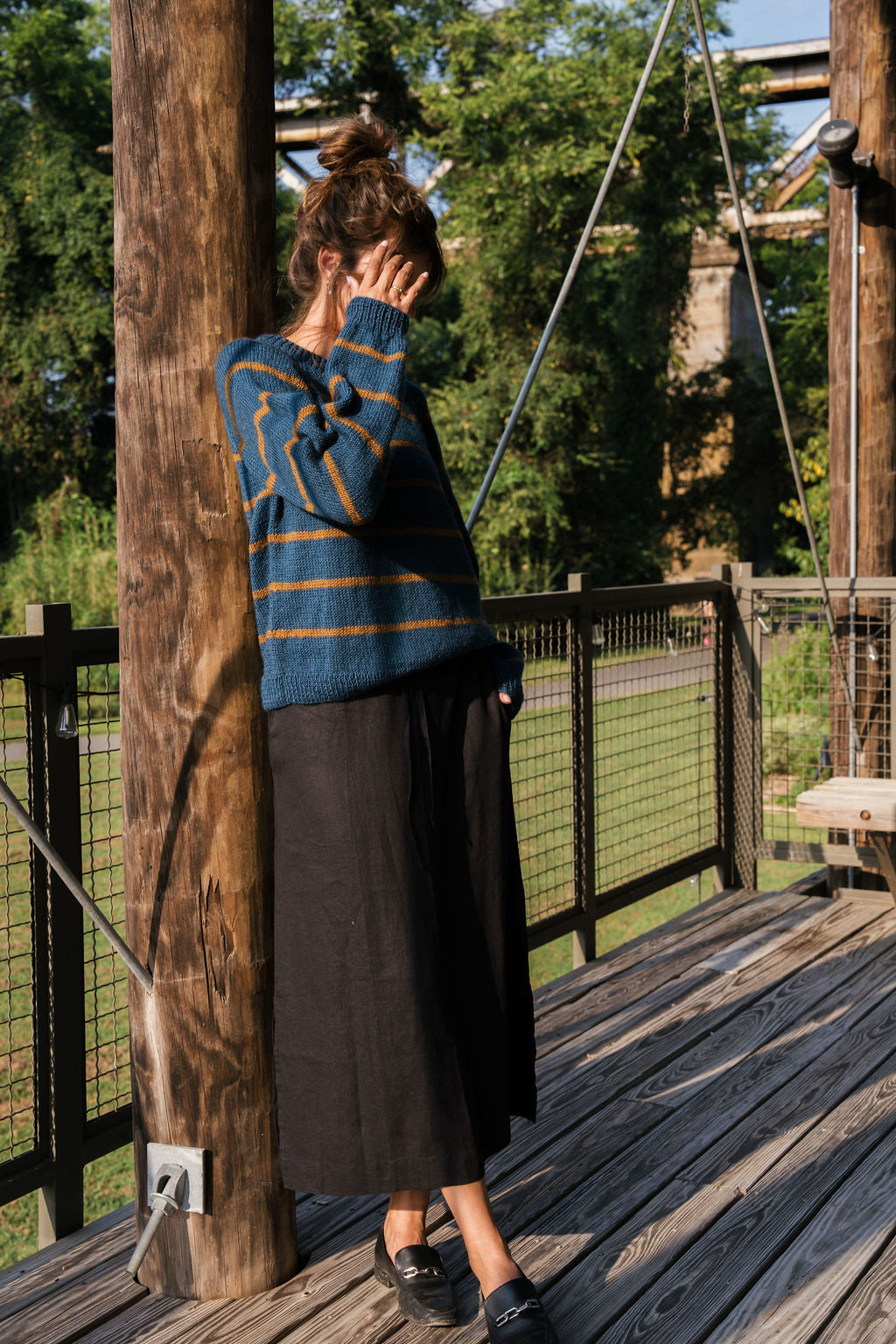 Roslin Wool Pullover in Indigo and Moss Made to Order