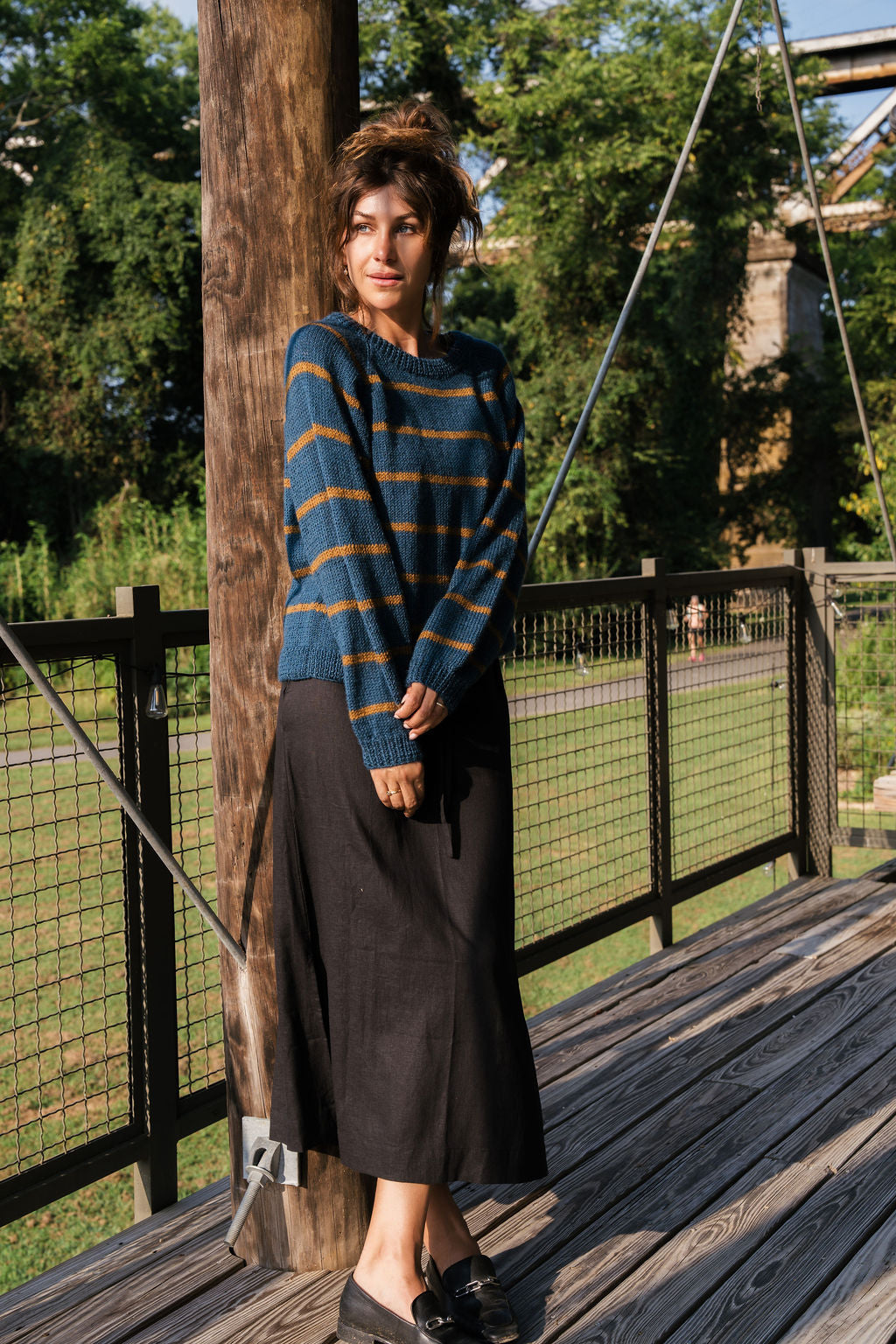 Roslin Wool Pullover in Indigo and Moss Made to Order