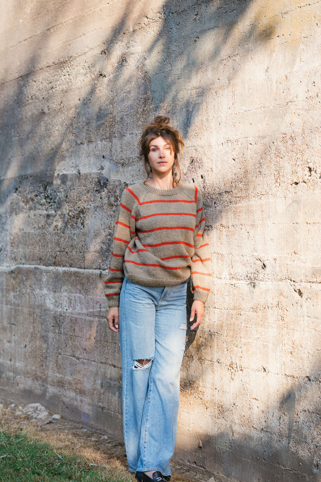 Roslin Wool Pullover in Beige and Orange Made to Order