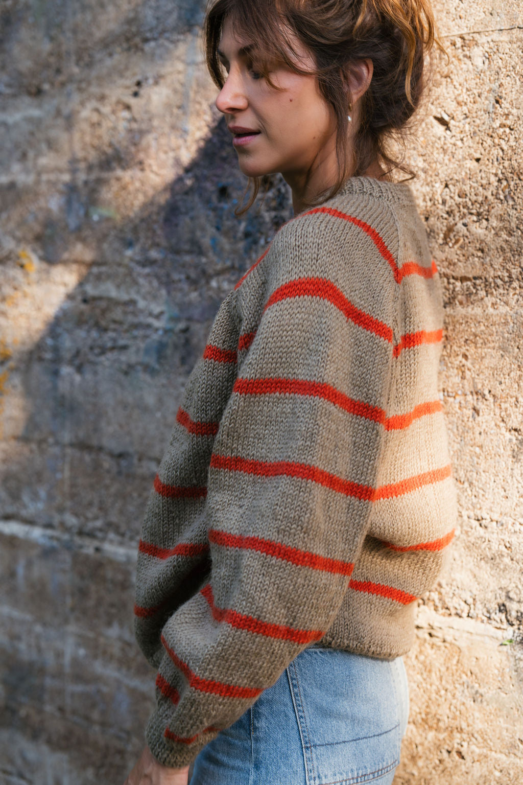 Roslin Wool Pullover in Beige and Orange Made to Order