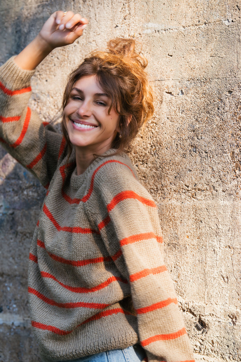 Roslin Wool Pullover in Beige and Orange Made to Order