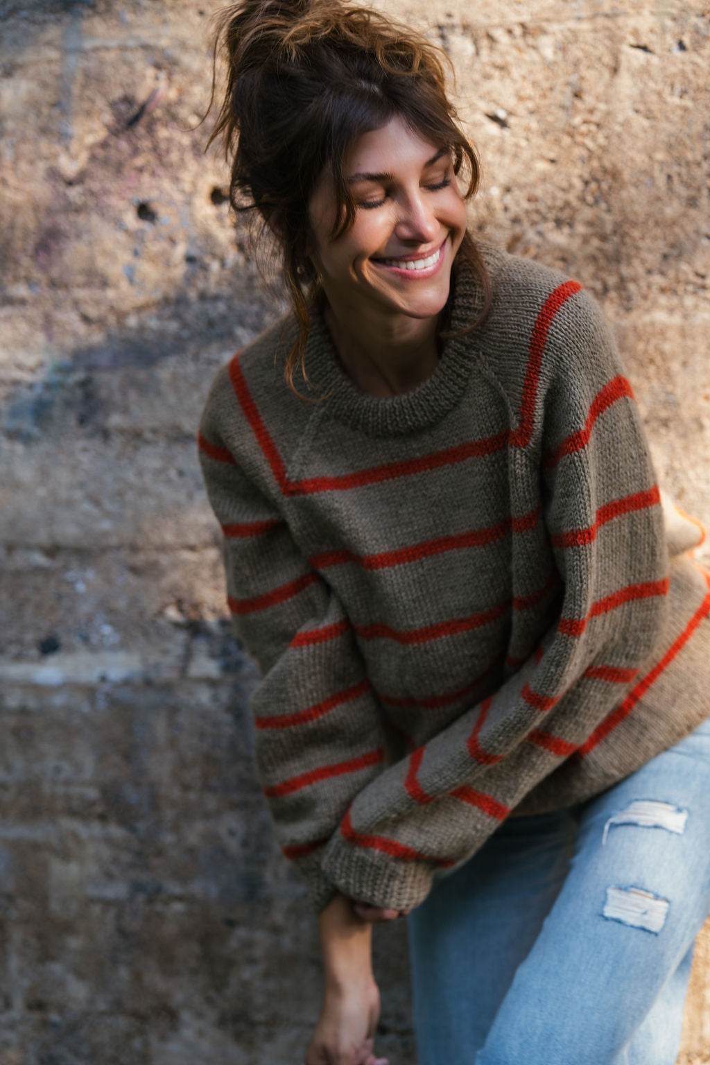 Roslin Wool Pullover in Beige and Orange Made to Order