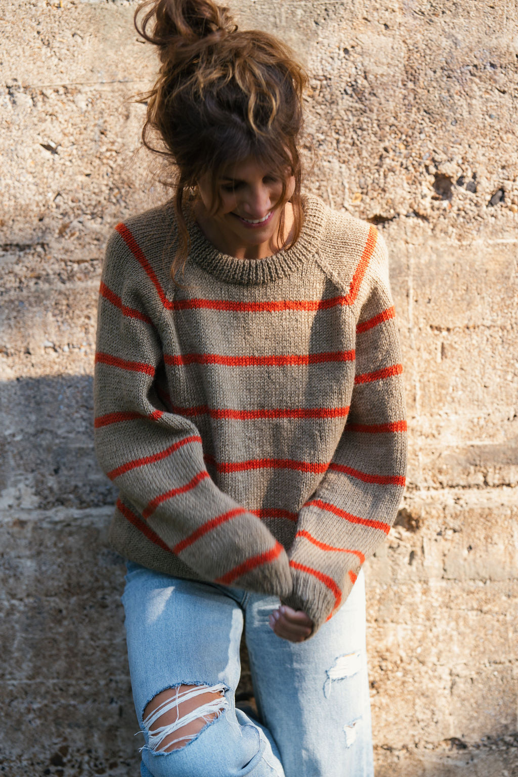 Roslin Wool Pullover in Beige and Orange Made to Order