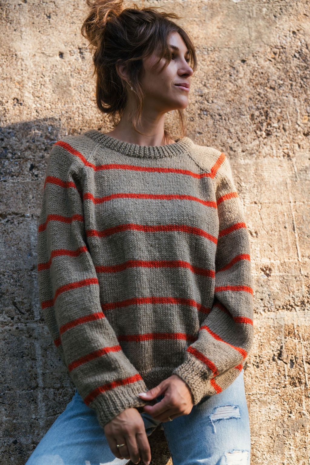 Roslin Wool Pullover in Beige and Orange Made to Order