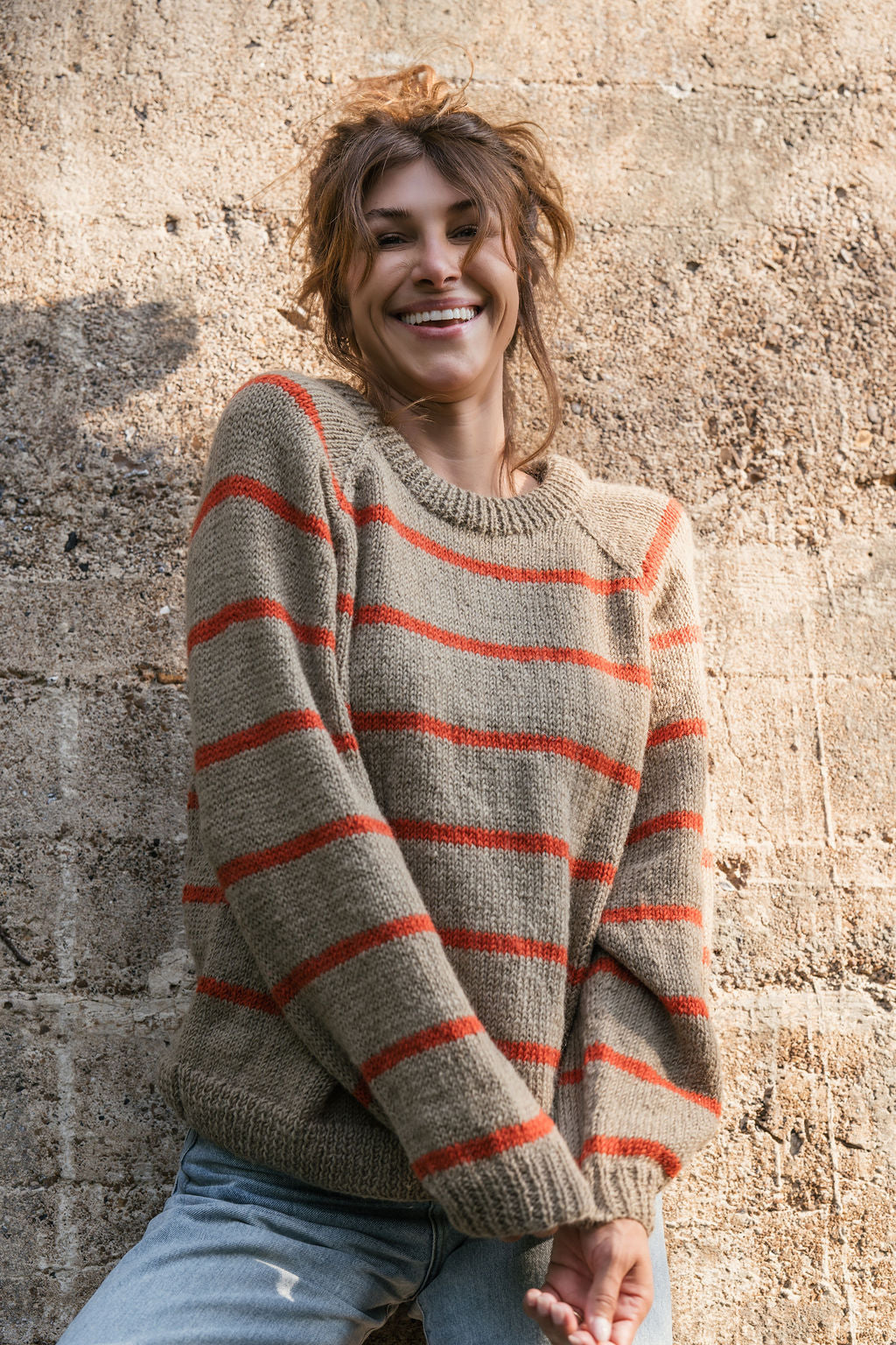 Roslin Wool Pullover in Beige and Orange Made to Order