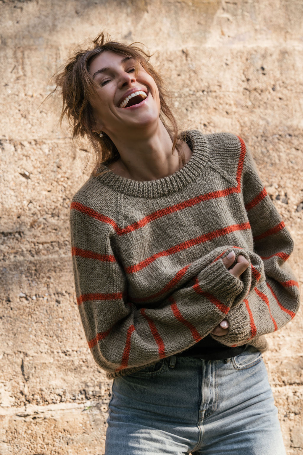 Roslin Wool Pullover in Beige and Orange Made to Order