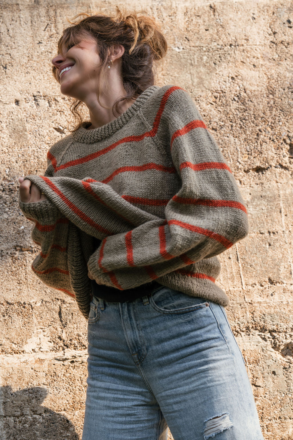 Roslin Wool Pullover in Beige and Orange Made to Order