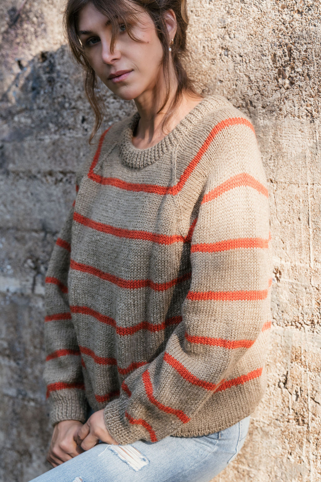 Roslin Wool Pullover in Beige and Orange Made to Order