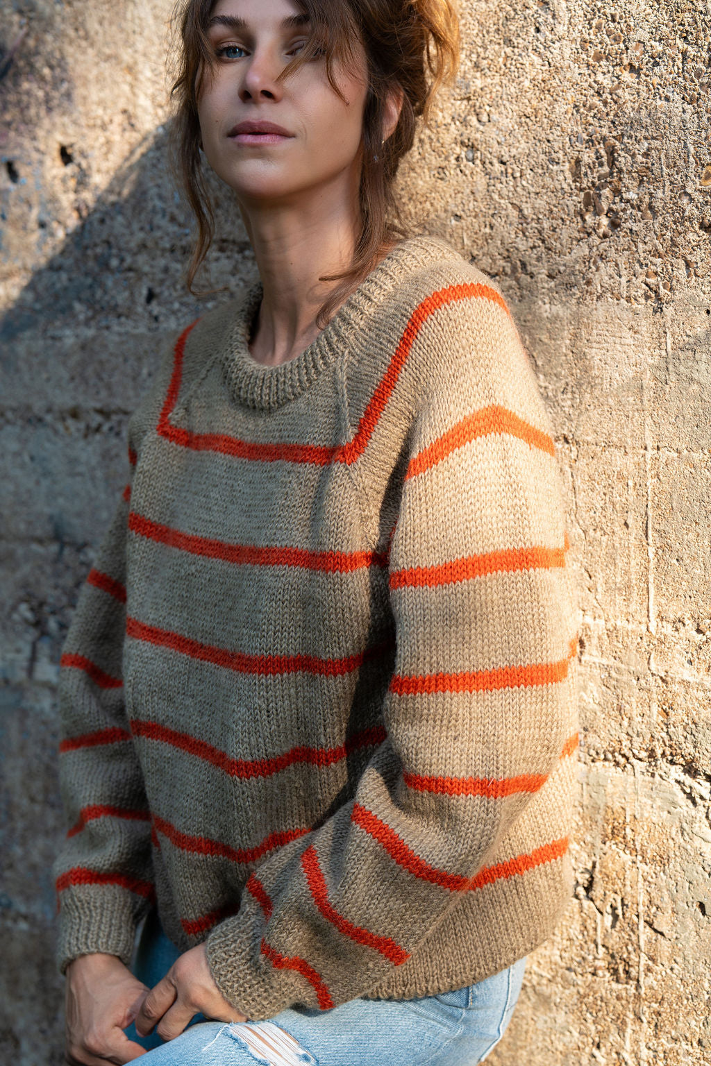 Roslin Wool Pullover in Beige and Orange Made to Order