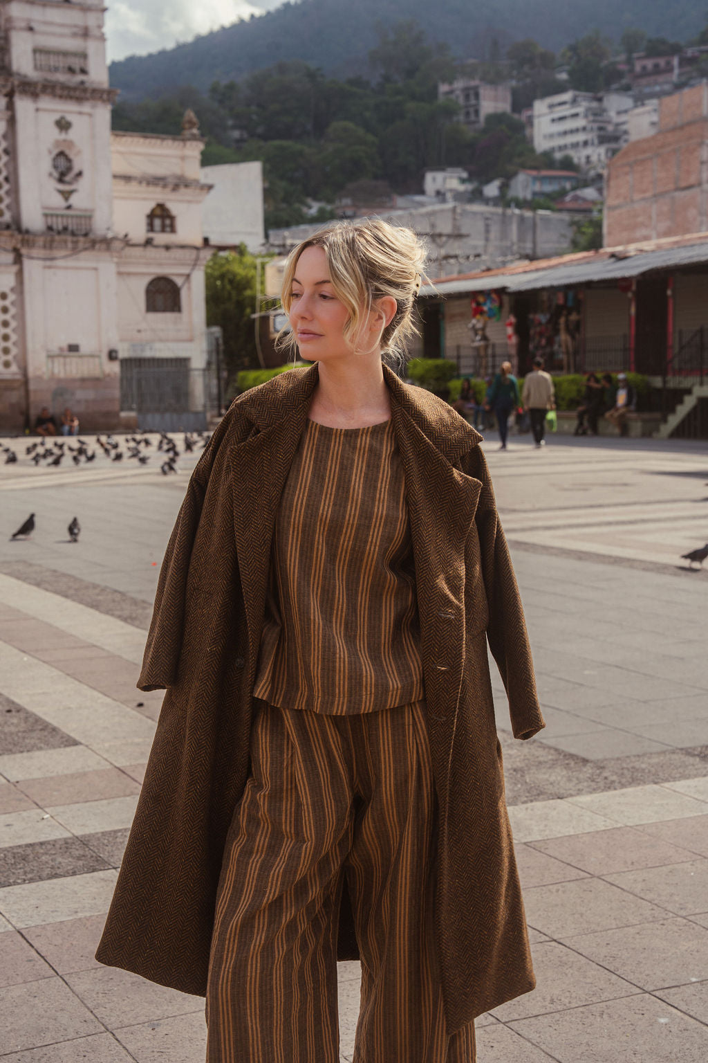 Portuguese Wool Polly Coat in Black and Brown Small Herringbone Made to Order