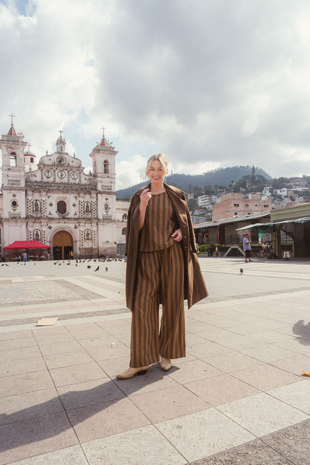 Portuguese Wool Polly Coat in Black and Brown Small Herringbone Made to Order