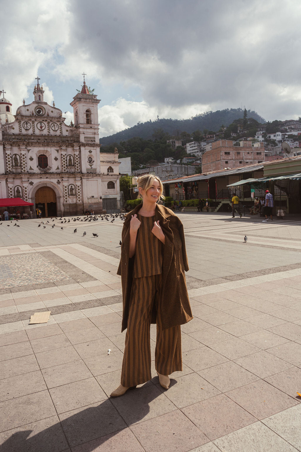 Portuguese Wool Polly Coat in Black and Brown Small Herringbone Made to Order