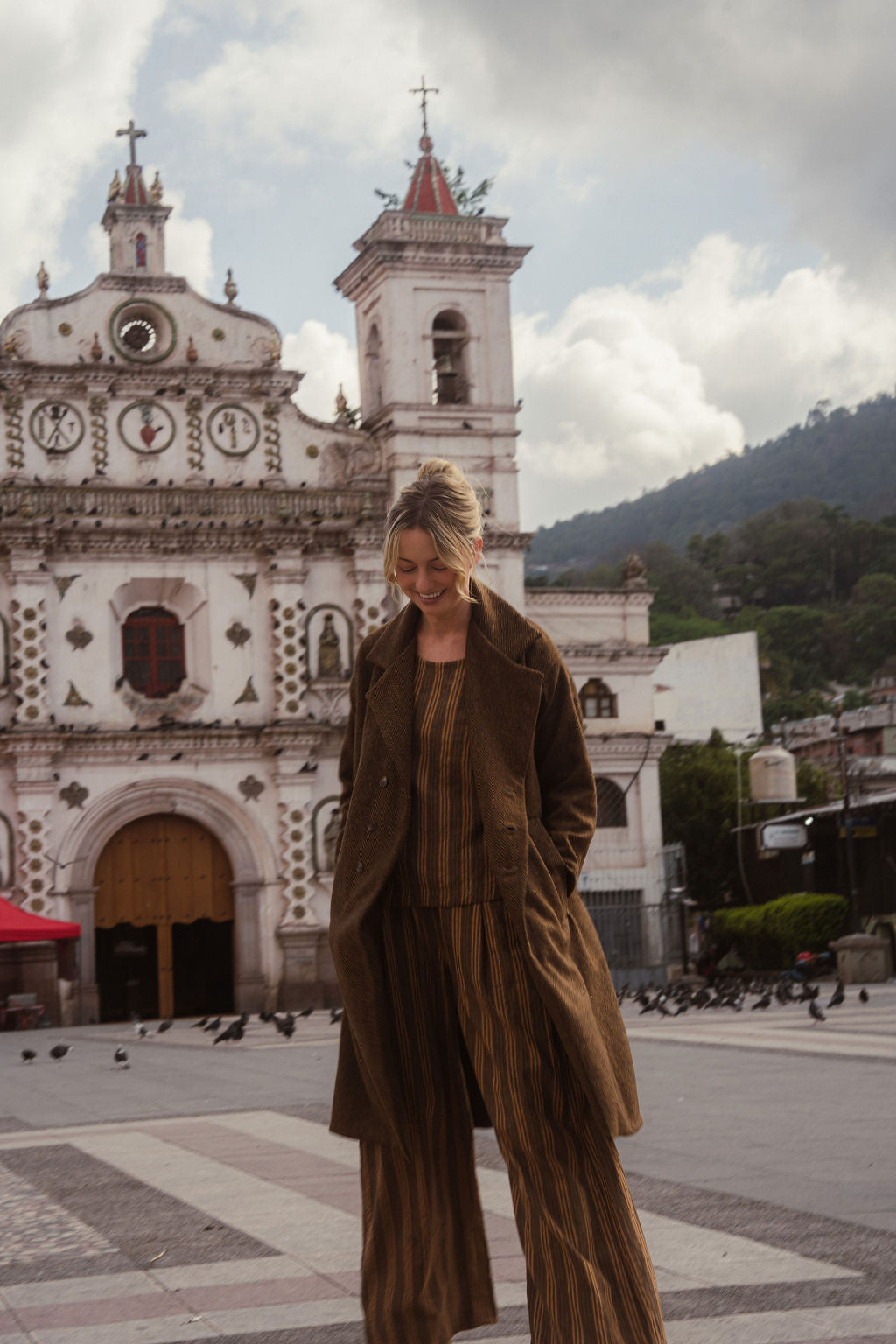 Portuguese Wool Polly Coat in Black and Brown Small Herringbone Made to Order