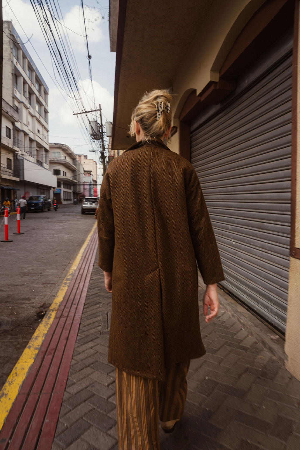 Portuguese Wool Polly Coat in Black and Brown Small Herringbone Made to Order