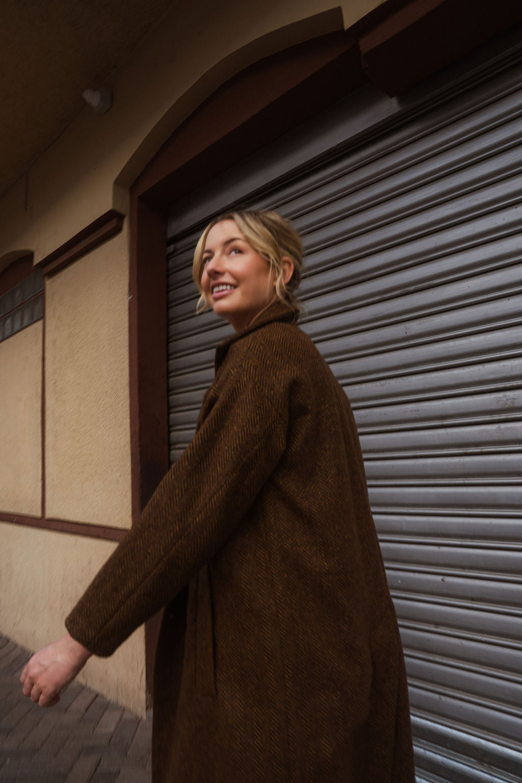 Portuguese Wool Polly Coat in Black and Brown Small Herringbone Made to Order