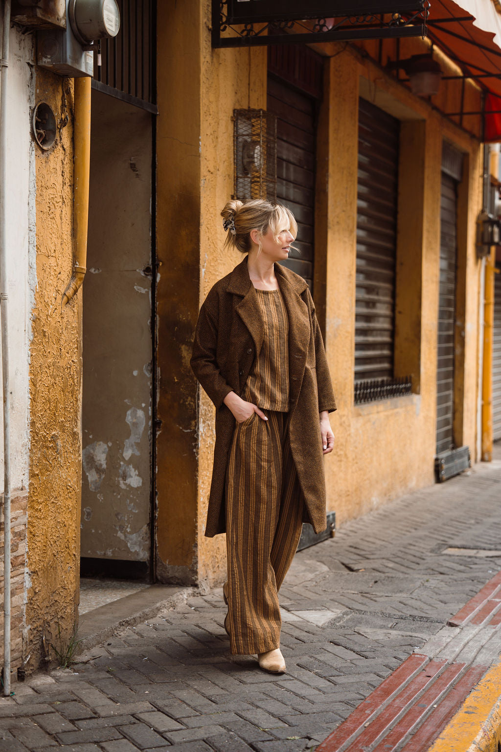 Portuguese Wool Polly Coat in Black and Brown Small Herringbone Made to Order