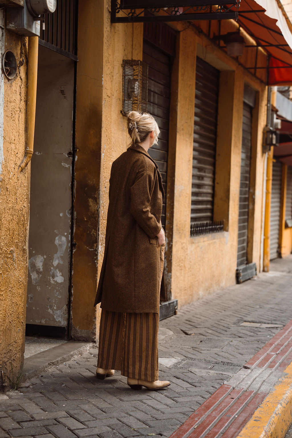 Portuguese Wool Polly Coat in Black and Brown Small Herringbone Made to Order