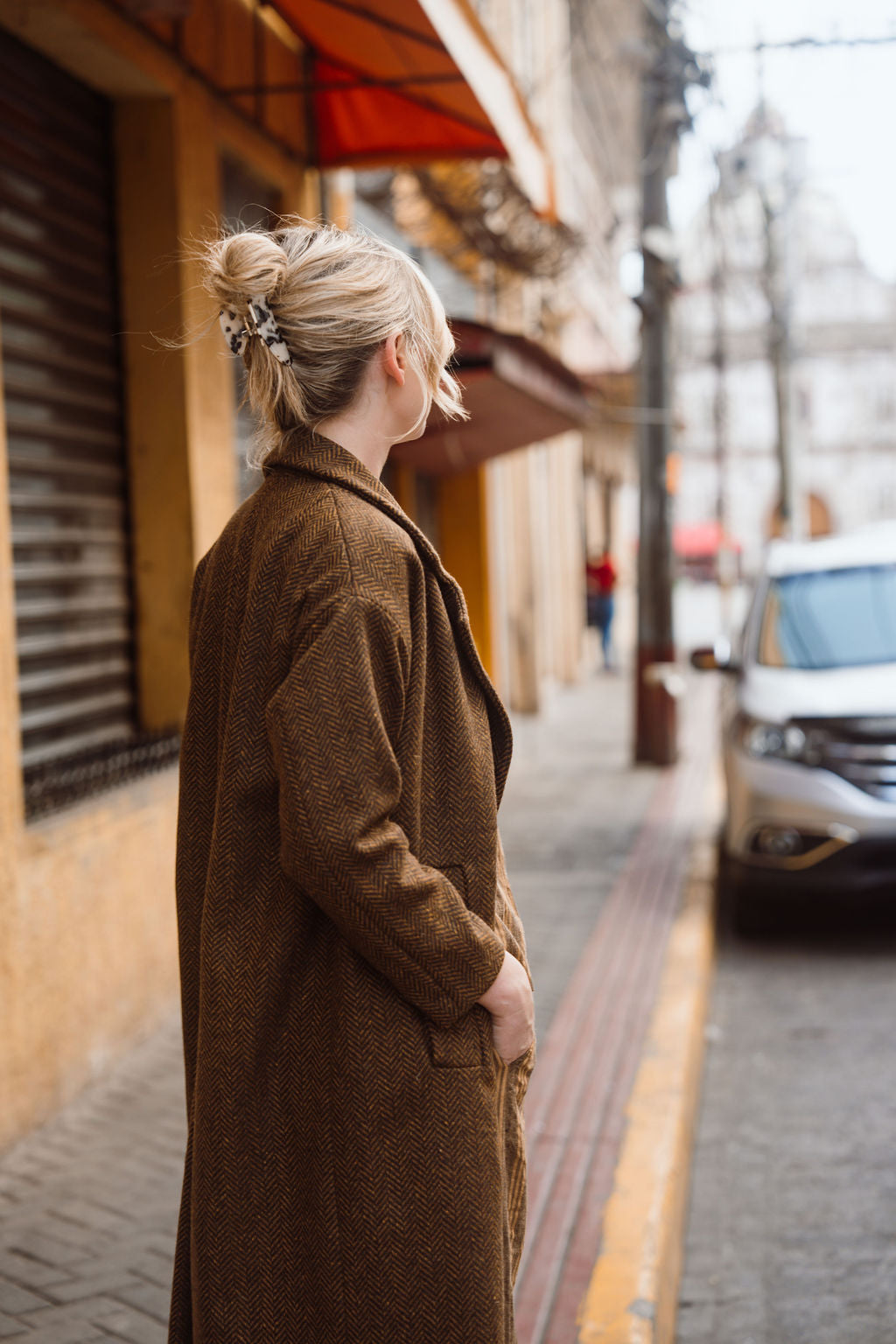Portuguese Wool Polly Coat in Black and Brown Small Herringbone Made to Order