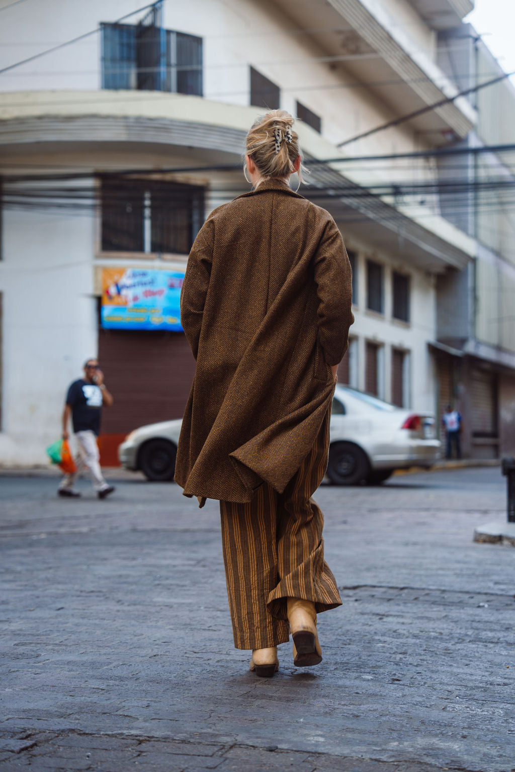 Portuguese Wool Polly Coat in Black and Brown Small Herringbone Made to Order