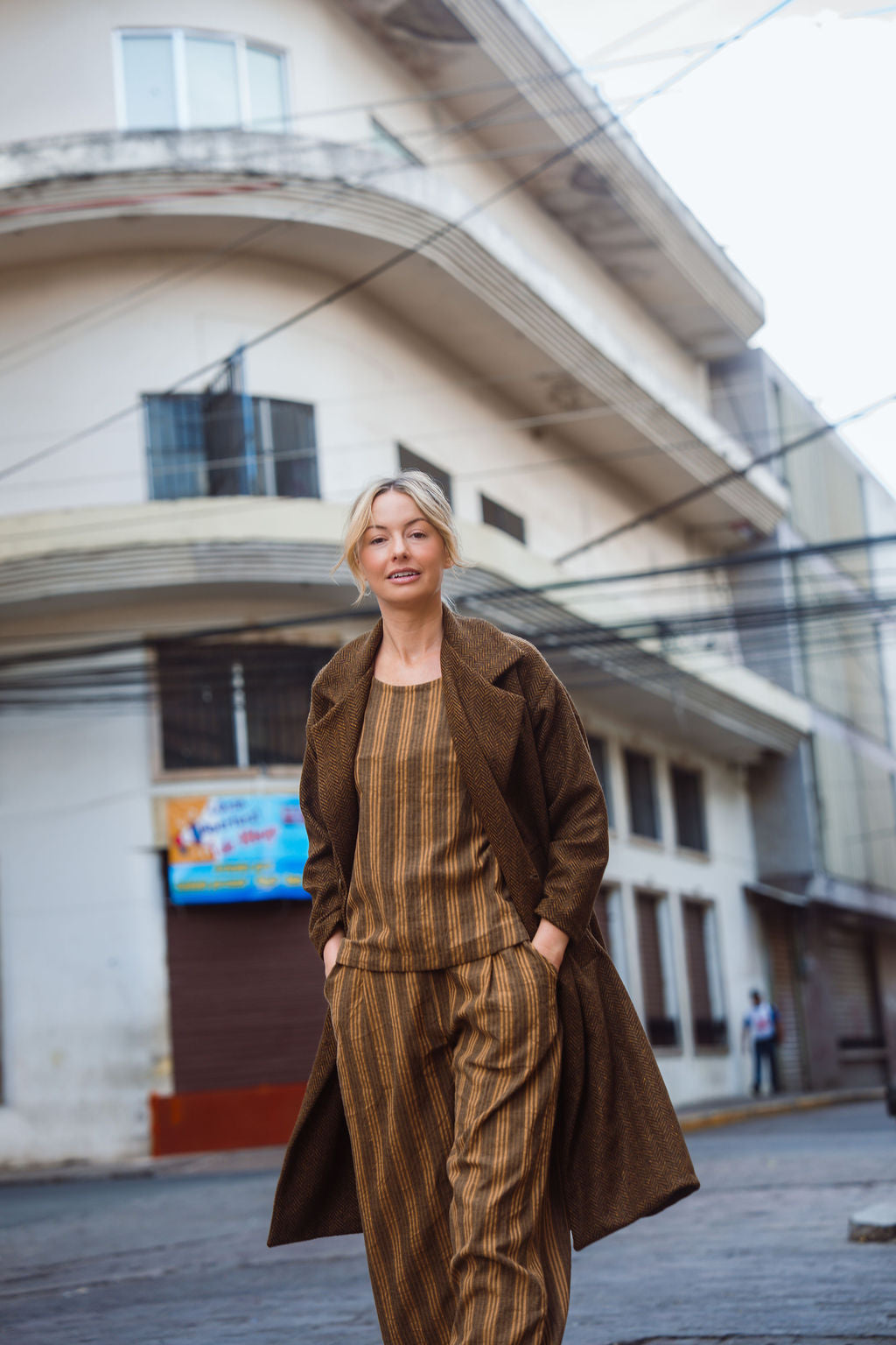 Portuguese Wool Polly Coat in Black and Brown Small Herringbone Made to Order