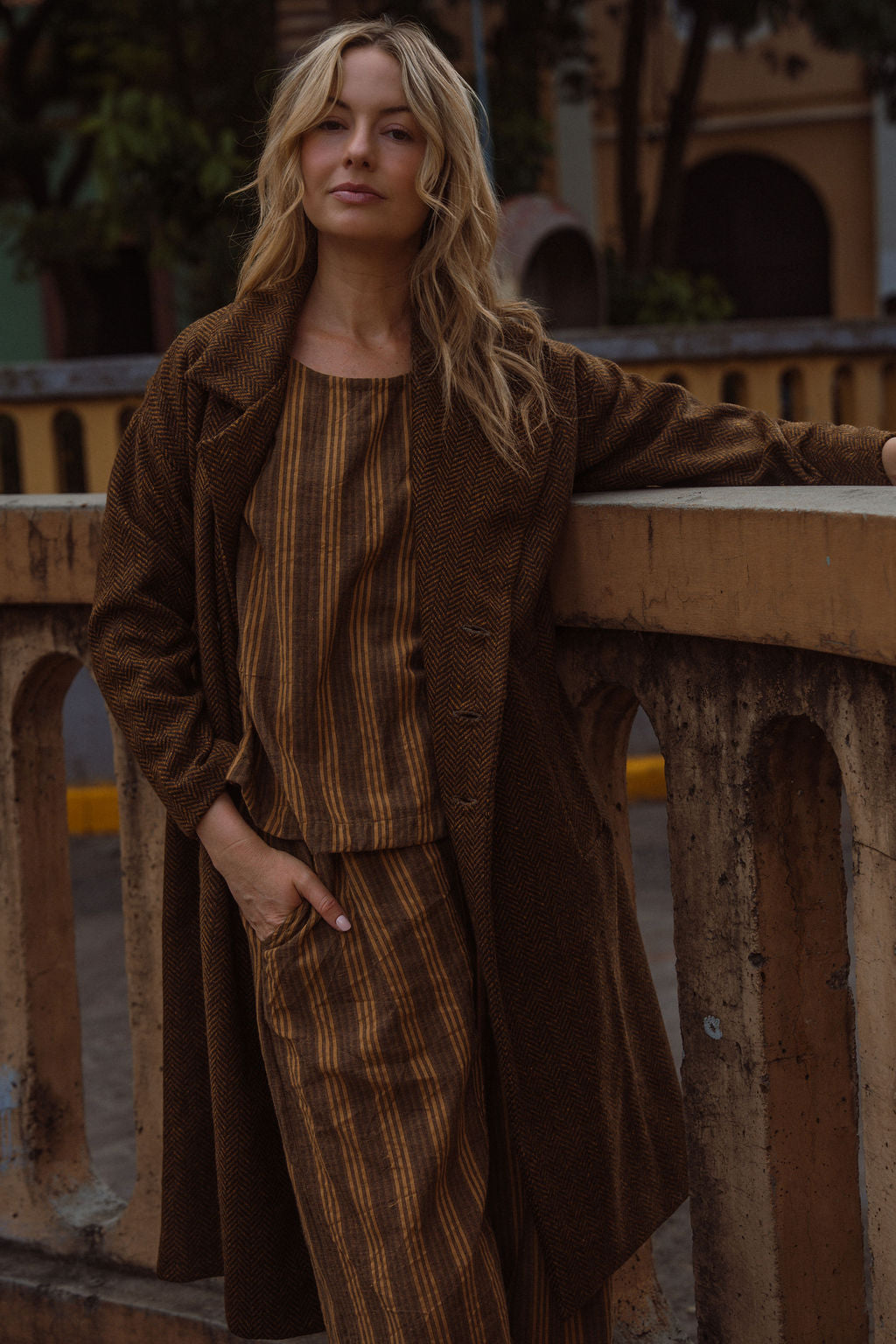 Portuguese Wool Polly Coat in Black and Brown Small Herringbone Made to Order