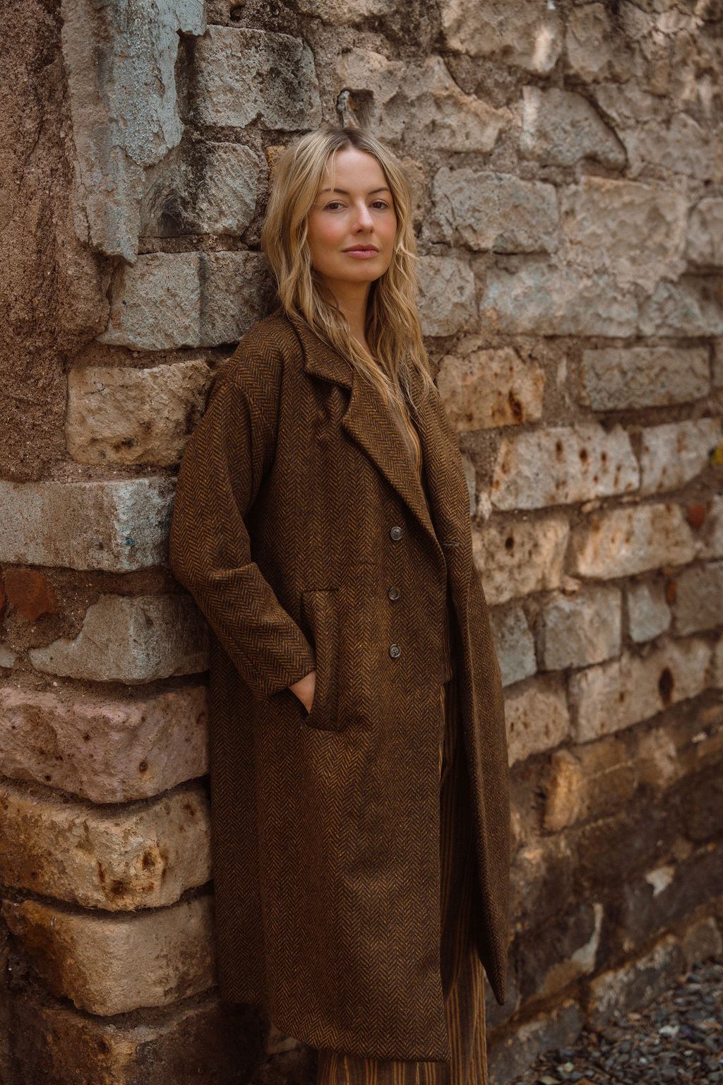 Portuguese Wool Polly Coat in Black and Brown Small Herringbone Made to Order