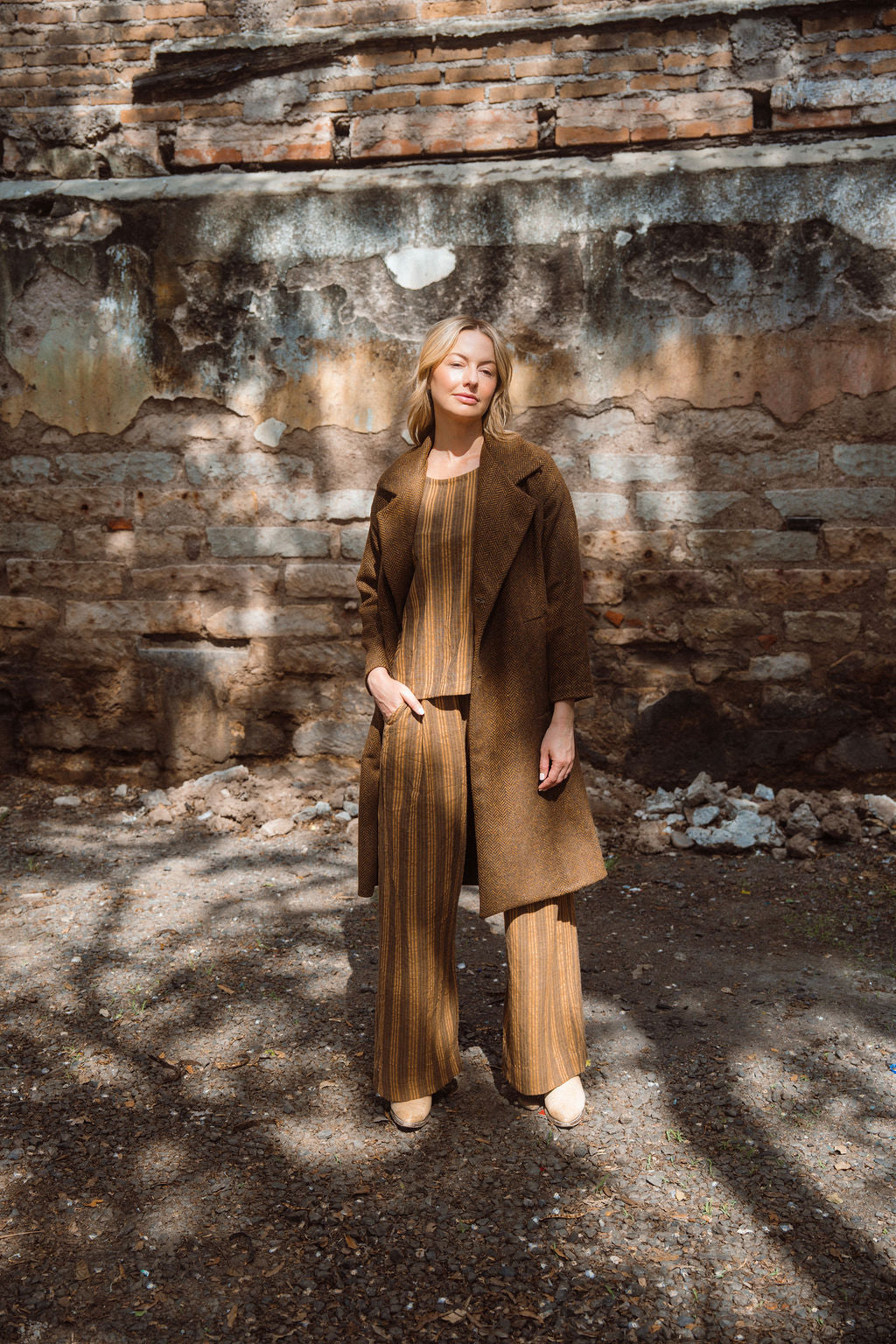 Portuguese Wool Polly Coat in Black and Brown Small Herringbone Made to Order