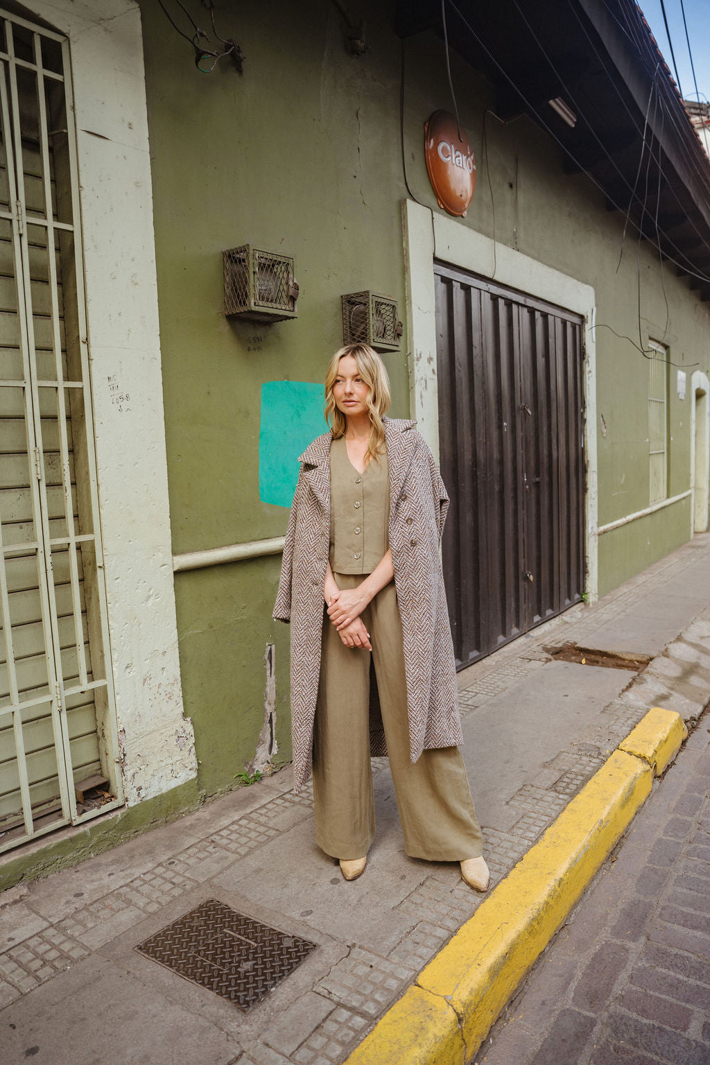Portuguese Wool Polly Coat in Heathered Brown and Cream Herringbone Made to Order