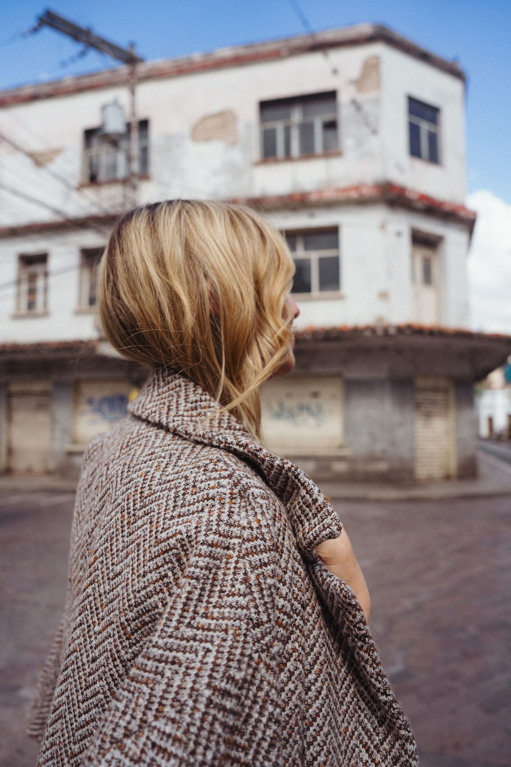 Portuguese Wool Polly Coat in Heathered Brown and Cream Herringbone Made to Order