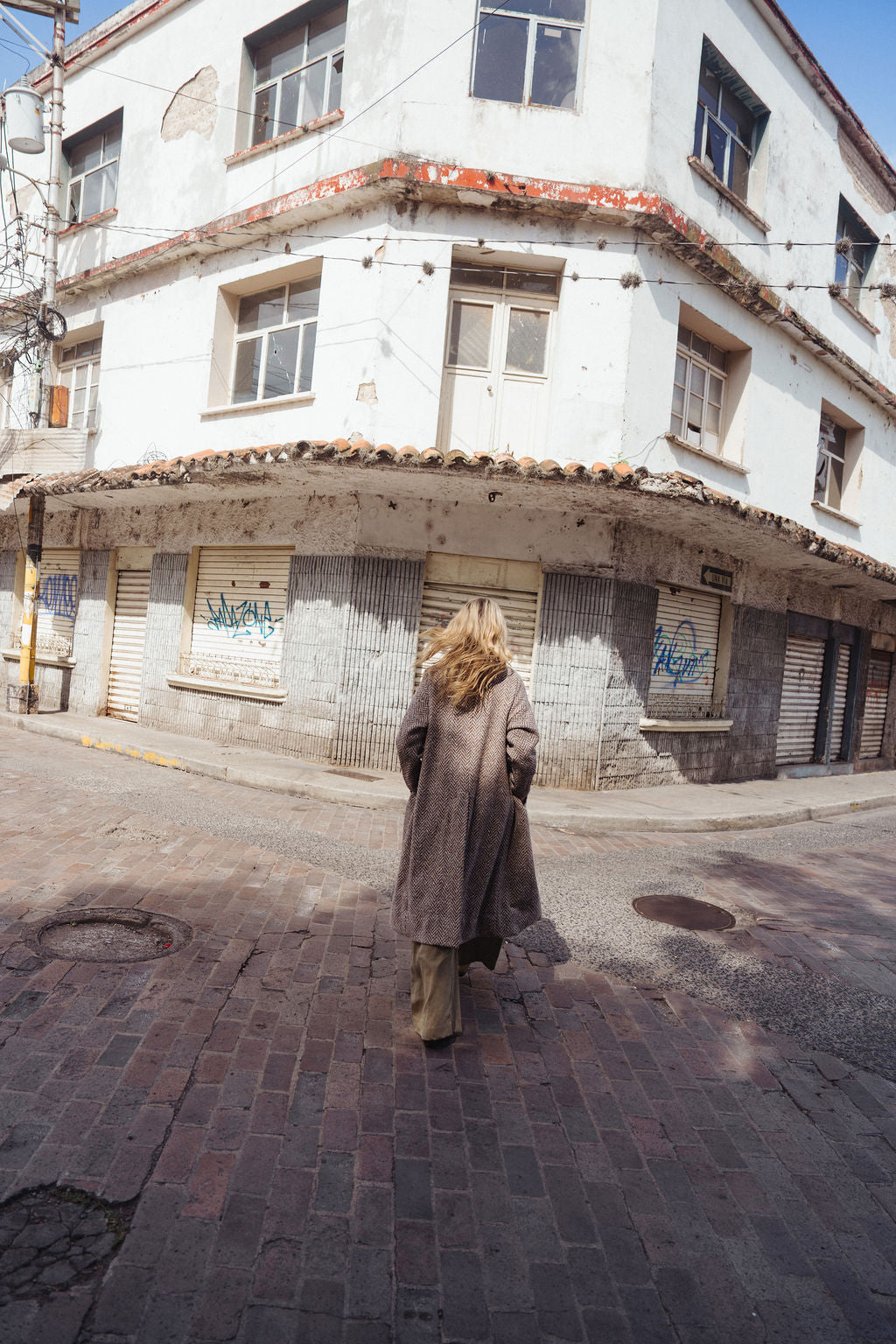 Portuguese Wool Polly Coat in Heathered Brown and Cream Herringbone Made to Order