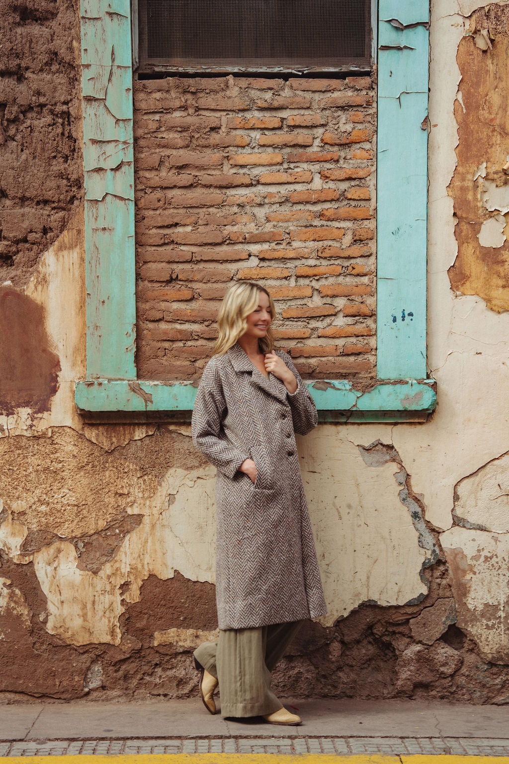 Portuguese Wool Polly Coat in Heathered Brown and Cream Herringbone Made to Order