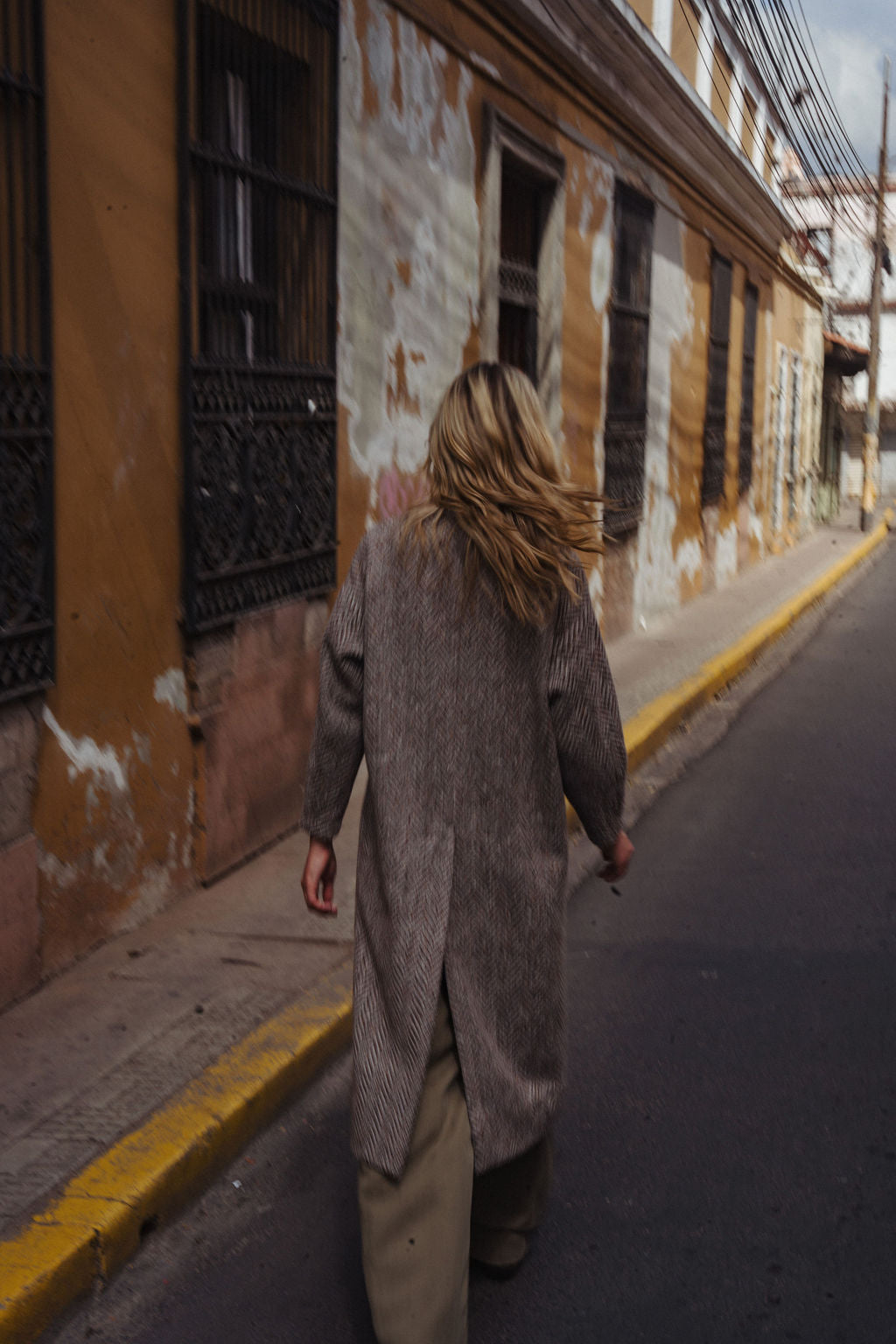 Portuguese Wool Polly Coat in Heathered Brown and Cream Herringbone Made to Order