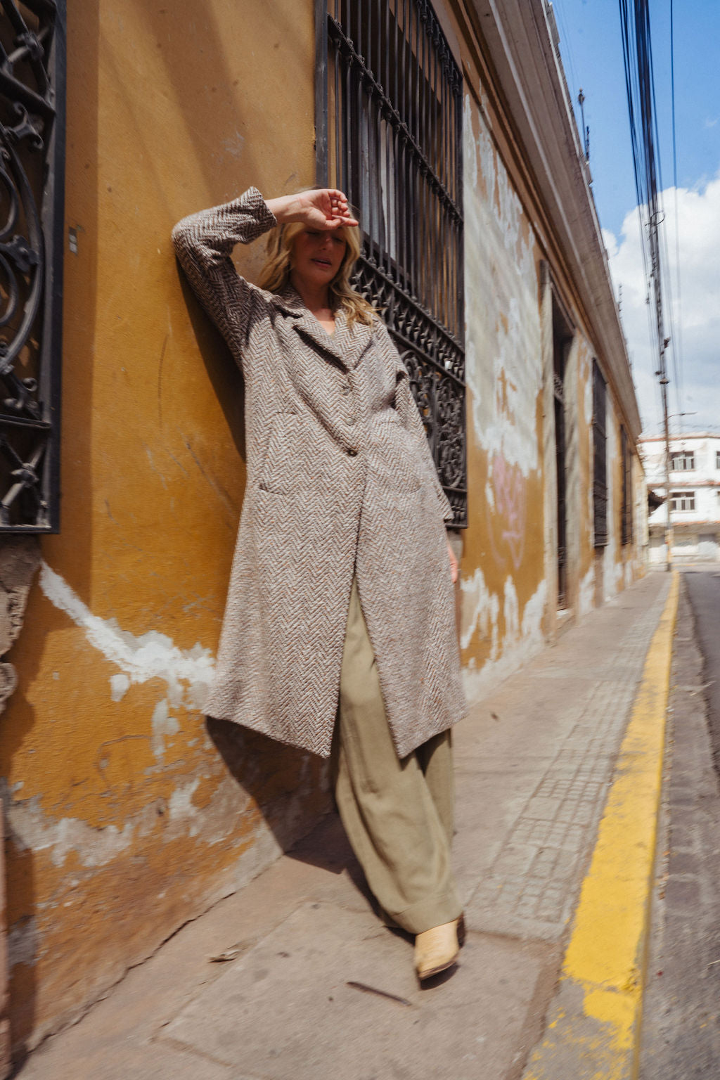 Portuguese Wool Polly Coat in Heathered Brown and Cream Herringbone Made to Order