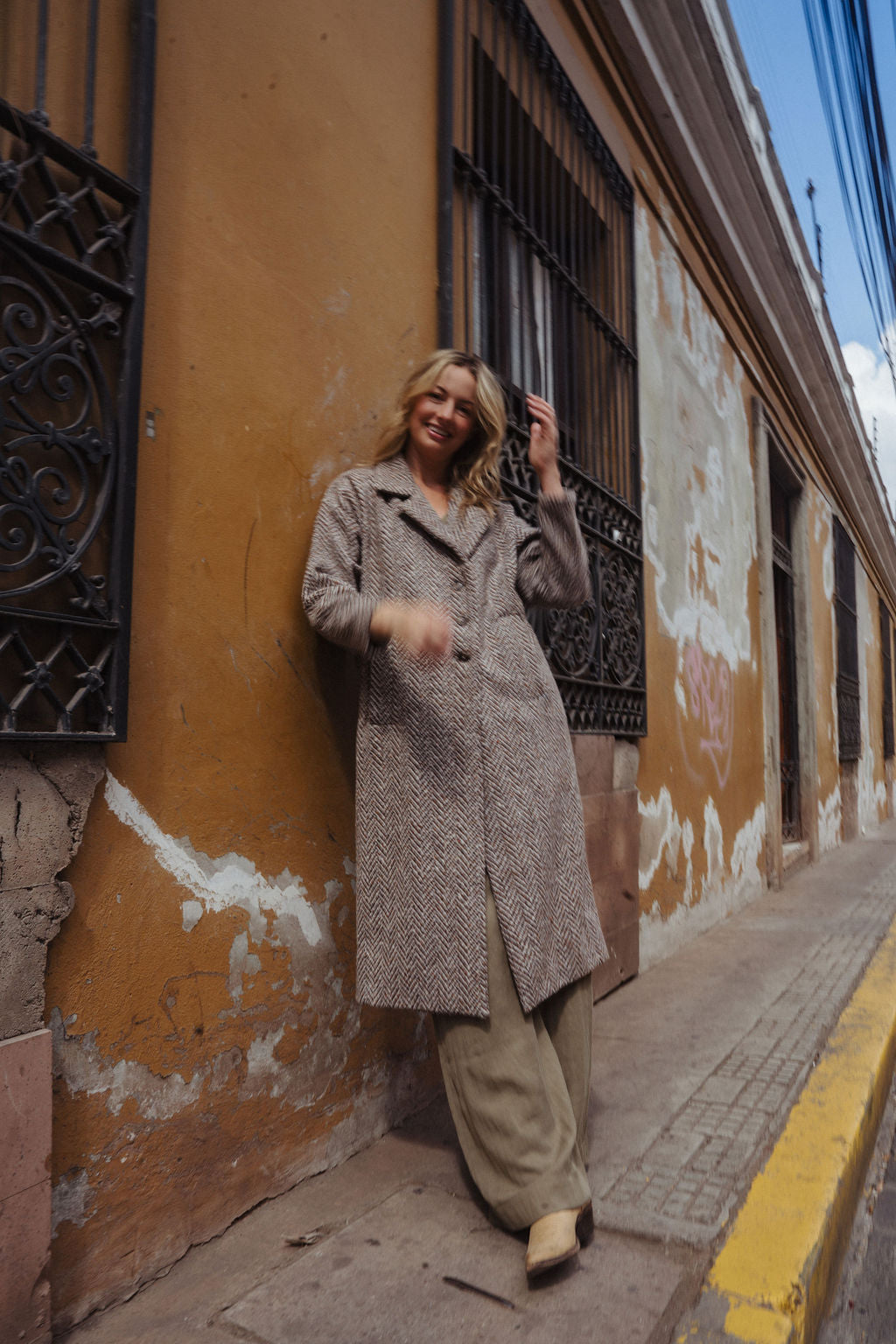 Portuguese Wool Polly Coat in Heathered Brown and Cream Herringbone Made to Order