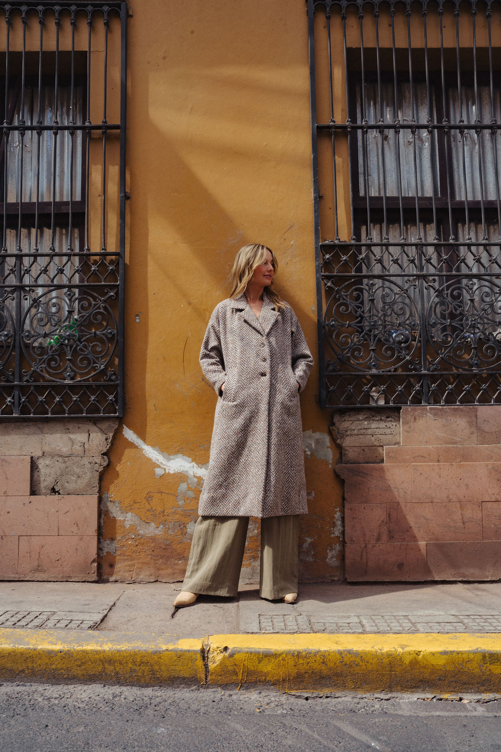Portuguese Wool Polly Coat in Heathered Brown and Cream Herringbone Made to Order